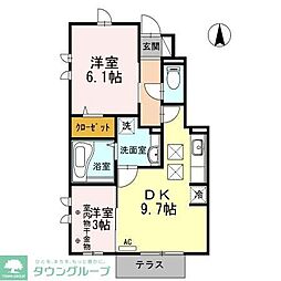 Ts south 1階2DKの間取り