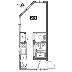 グランエッグス桜上水Ａ 2階ワンルームの間取り