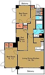 ＢＬＥＳＳ中野弥生町 5階3LDKの間取り