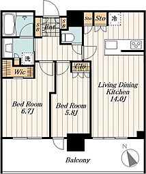 クラッシィタワー東中野 24階2LDKの間取り