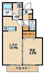 コルティーレ経堂 1階1LDKの間取り