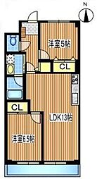 大関山ハイツ 8階2LDKの間取り