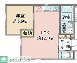 クレール松が丘 1階1LDKの間取り
