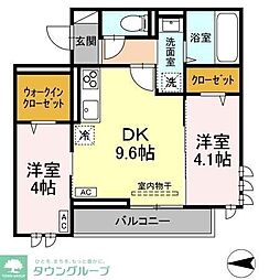 Dalle de verre 2階2DKの間取り