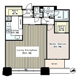 青山パークタワー 19階1LDKの間取り