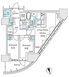 パークタワー東中野グランドエア 2LDKの間取図画像