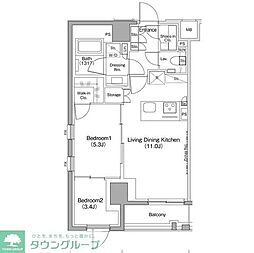 ザ・パークハビオ新高円寺 2LDKの間取図画像