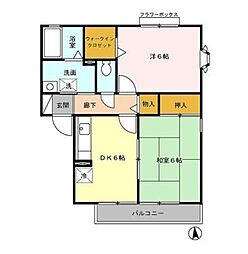 ハビーハイツB 2DKの間取図画像