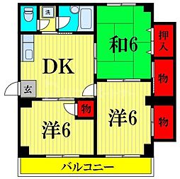 都営新宿線 篠崎駅 徒歩23分の賃貸マンション 2階3DKの間取り