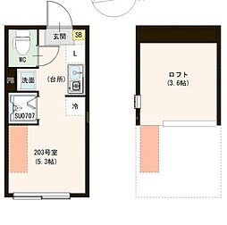 京成本線 江戸川駅 徒歩12分の賃貸アパート 2階ワンルームの間取り