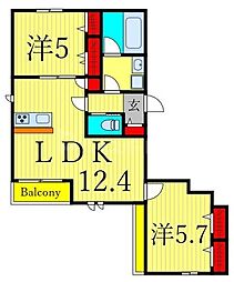 東京メトロ東西線 西葛西駅 徒歩7分の賃貸マンション 3階2LDKの間取り