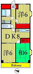 都営新宿線 篠崎駅 徒歩17分の賃貸マンション 3階3DKの間取り