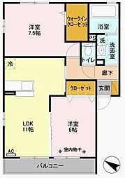 JR総武線 小岩駅 徒歩28分の賃貸アパート 1階2LDKの間取り