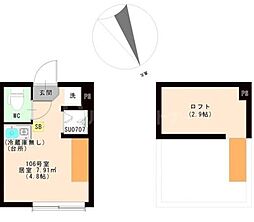 JR総武線 平井駅 徒歩7分の賃貸アパート 1階ワンルームの間取り