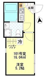 京成押上線 四ツ木駅 徒歩10分の賃貸アパート 1階1Kの間取り
