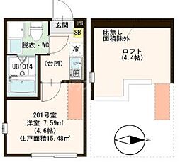 京成本線 江戸川駅 徒歩6分の賃貸アパート 2階1Kの間取り