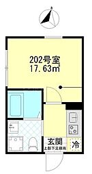 京成押上線 四ツ木駅 徒歩1分の賃貸アパート 2階1Kの間取り