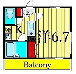 都営新宿線 瑞江駅 徒歩12分の賃貸マンション 2階1Kの間取り