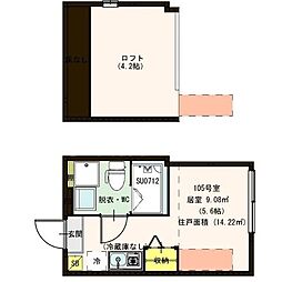 京成本線 江戸川駅 徒歩12分の賃貸アパート 1階ワンルームの間取り