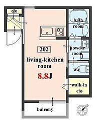 都営新宿線 瑞江駅 徒歩11分の賃貸アパート 2階ワンルームの間取り