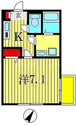 京成押上線 四ツ木駅 徒歩9分の賃貸アパート 1階1Kの間取り