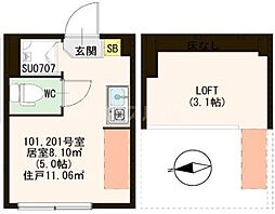 JR総武線 小岩駅 徒歩10分の賃貸アパート 1階ワンルームの間取り
