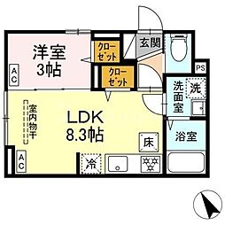 京成金町線 柴又駅 徒歩8分の賃貸アパート 1階1LDKの間取り