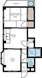 JR総武線 新小岩駅 徒歩15分の賃貸マンション 1階2Kの間取り