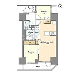 都営新宿線 船堀駅 徒歩9分の賃貸マンション 5階2LDKの間取り