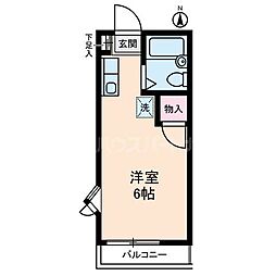 京成本線 京成小岩駅 徒歩7分の賃貸マンション 2階ワンルームの間取り