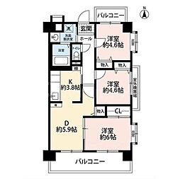 都営新宿線 船堀駅 徒歩19分の賃貸マンション 8階3DKの間取り