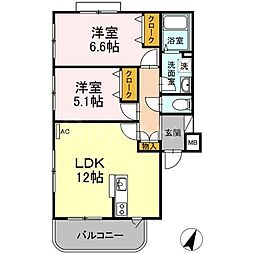 都営新宿線 瑞江駅 徒歩9分の賃貸マンション 1階2LDKの間取り