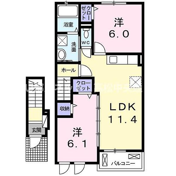 ラ・ルーチェII 203｜香川県高松市新田町甲(賃貸アパート2LDK・2階・55.35㎡)の写真 その2