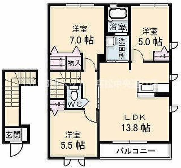 コンフォール E 201｜香川県高松市三名町(賃貸アパート3LDK・2階・66.69㎡)の写真 その2