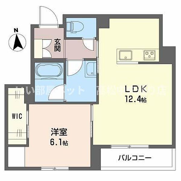 ヴォワレ エ フルール新北町 202｜香川県高松市新北町(賃貸マンション1LDK・2階・45.63㎡)の写真 その2