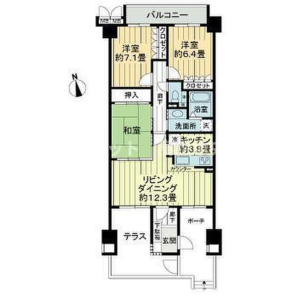 サーパス昭和町 ｜香川県高松市昭和町1丁目(賃貸マンション3LDK・1階・80.69㎡)の写真 その2