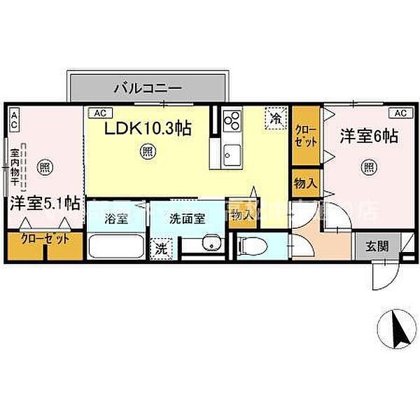オラシオン B棟 202｜香川県高松市紙町(賃貸アパート2LDK・2階・54.35㎡)の写真 その2