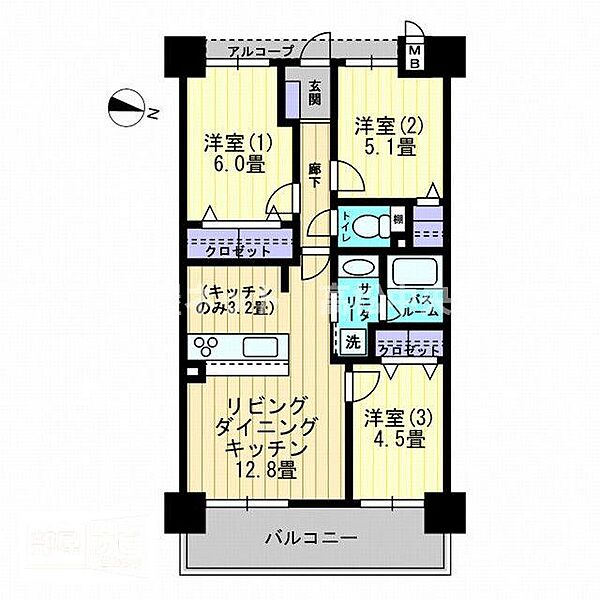 アルファライフ松島公園II 903｜香川県高松市多賀町2丁目(賃貸マンション3LDK・9階・62.21㎡)の写真 その2