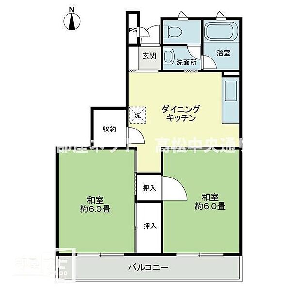 佐々木マンション 305｜香川県高松市木太町(賃貸マンション2DK・3階・45.05㎡)の写真 その2