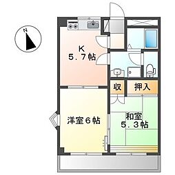 Palace野添2 2DKの間取図画像