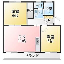坪内ハイツ 2LDKの間取図画像