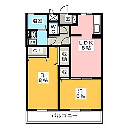 グランメール 2DKの間取図画像