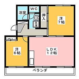 グリーンハイツ一木 2LDKの間取図画像