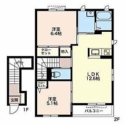 ハックベリーA 2LDKの間取図画像