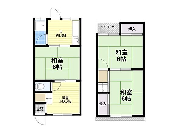 大阪府八尾市本町２丁目(賃貸一戸建3K・1階・46.46㎡)の写真 その2