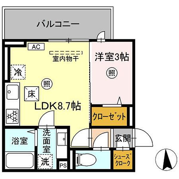 Augusta（オーガスタ） 210｜福岡県久留米市津福本町(賃貸アパート1LDK・2階・30.30㎡)の写真 その2