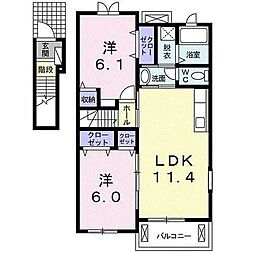 京急本線 横須賀中央駅 バス27分 林四ツ角下車 徒歩4分の賃貸アパート 2階2LDKの間取り