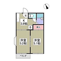 JR東北本線 杉田駅 徒歩7分の賃貸アパート 2階2DKの間取り