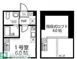 京急本線 京急富岡駅 徒歩5分の賃貸アパート 2階ワンルームの間取り