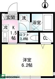 セレーノ田浦2 1Kの間取図画像